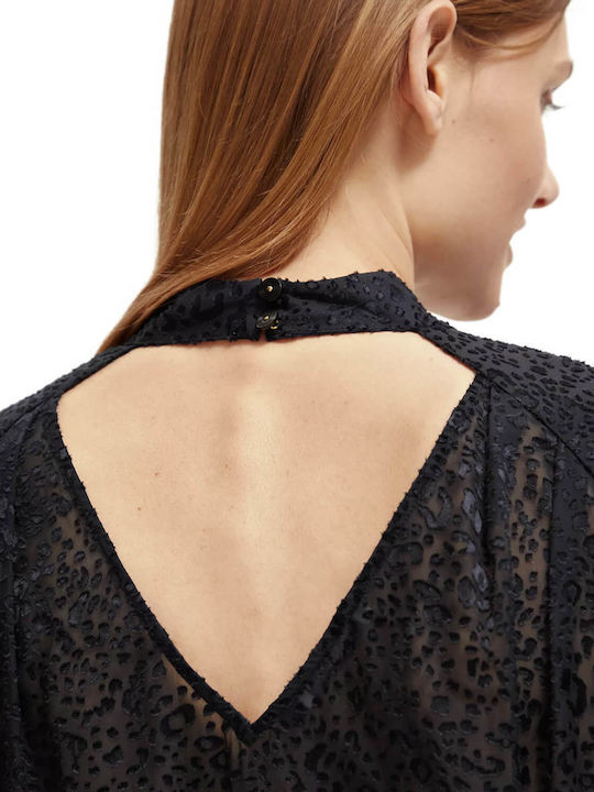 Neck Γυναικεία Μπλούζα Μακρυμάνικη Animal Print Navy Μπλε