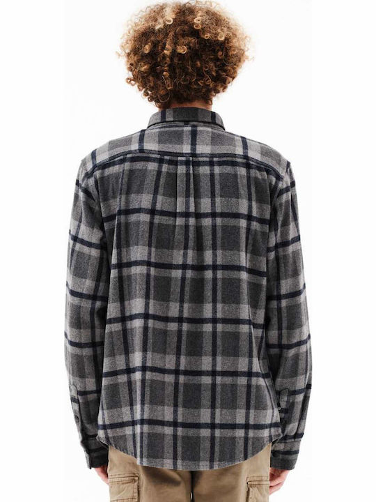 Long Sleeve Flannel Overshirt In Regular Fit Checked Gray