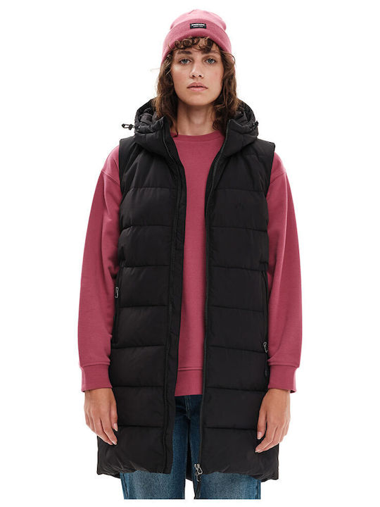 Women's Long Puffer Jacket for Spring or Autumn Black