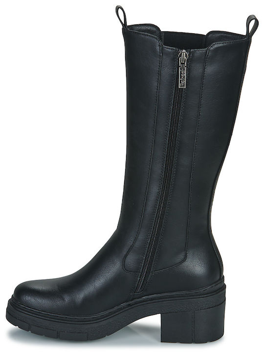 Synthetic Leather Medium Heel Women's Boots with Zipper / Rubber Black