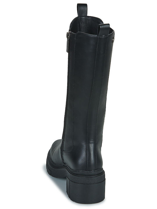 Synthetic Leather Medium Heel Women's Boots with Zipper / Rubber Black