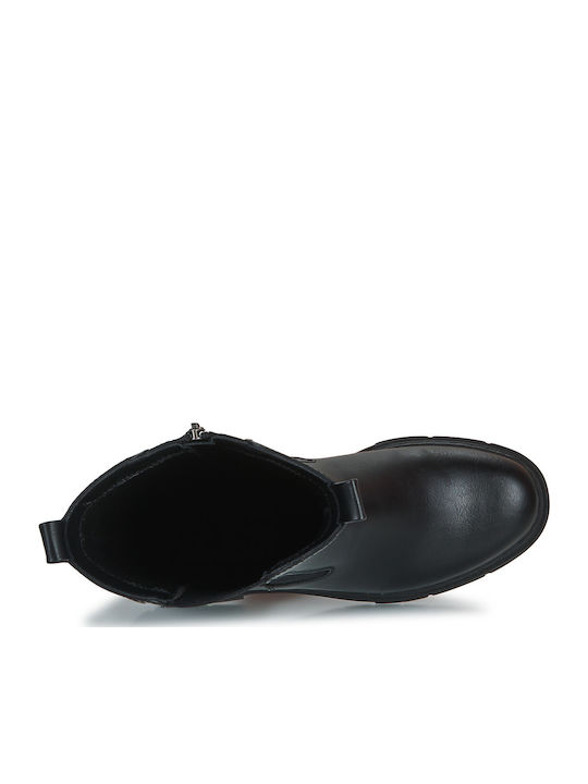 Synthetic Leather Medium Heel Women's Boots with Zipper / Rubber Black