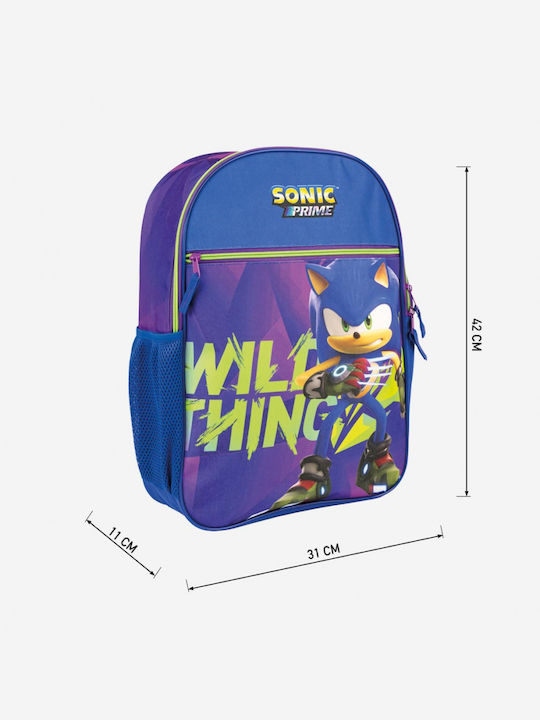 Sonic Sonic Prime Раница + Кутия за Храна + Ученическа Раница Тип Основно Клас Лилава с Джоб за Бутилка