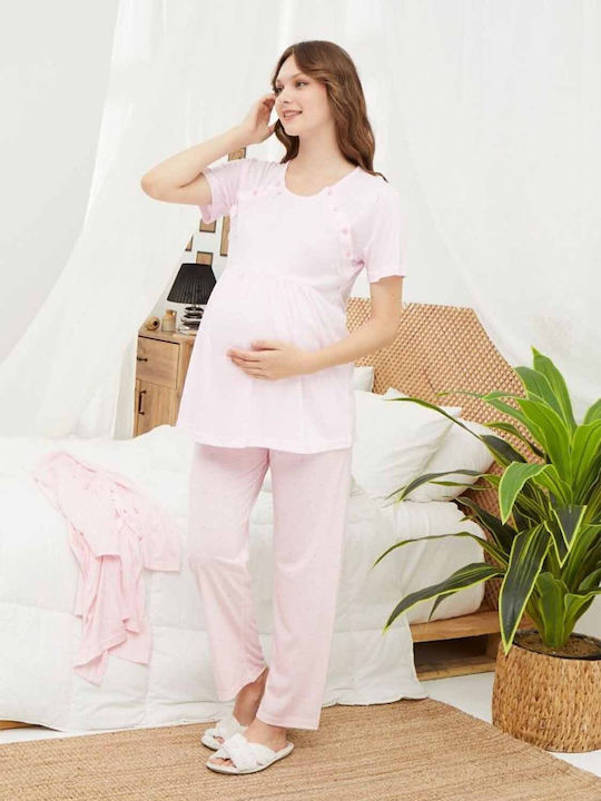 PijaMood Ρόμπα Εγκυμοσύνης & Θηλασμού σε Ροζ χρώμα