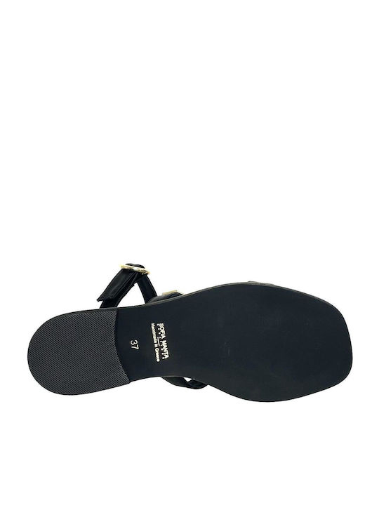 Sofia Manta Leather Women's Flat Sandals in Black Color