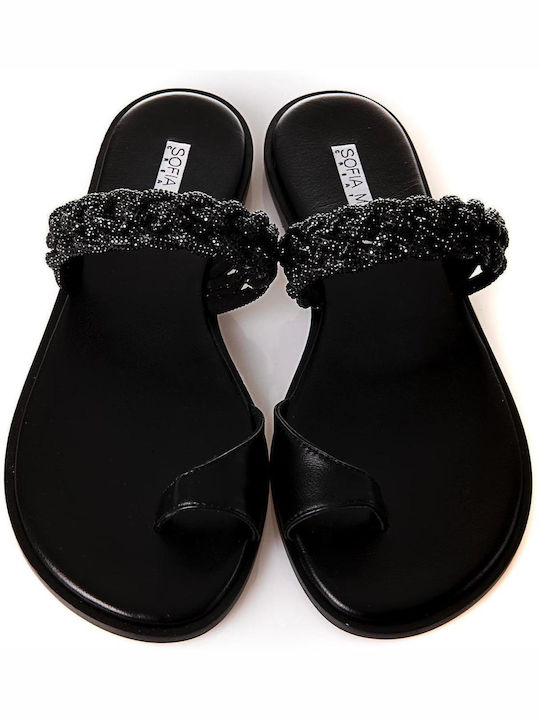 Sofia Manta Leather Women's Flat Sandals in Black Color