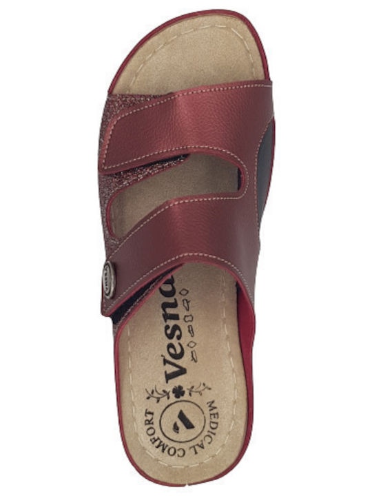 Leather Women's Flat Sandals Anatomic in Burgundy Color