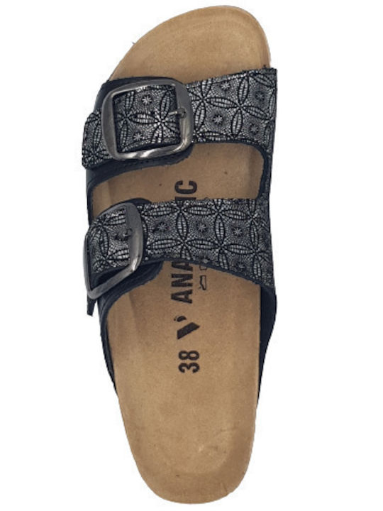 Leather Women's Flat Sandals Anatomic in Black Color