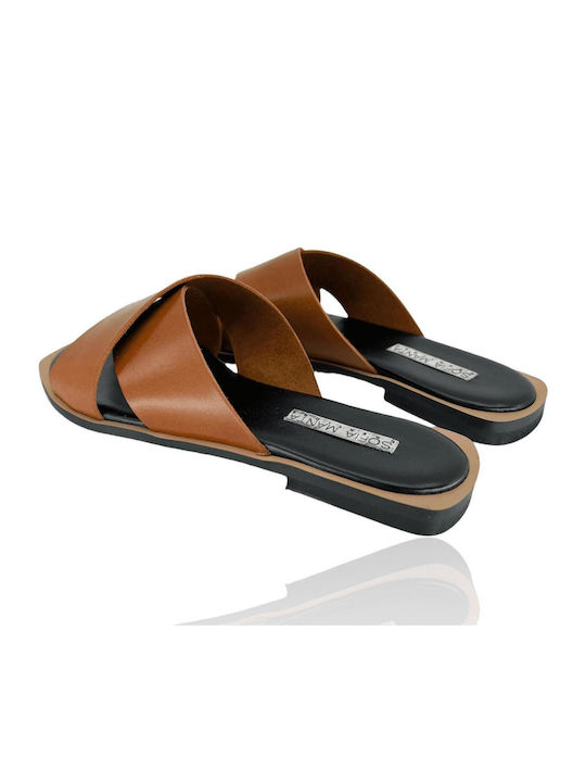 Leder Flache Sandalen für Damen in Tabac Braun Farbe