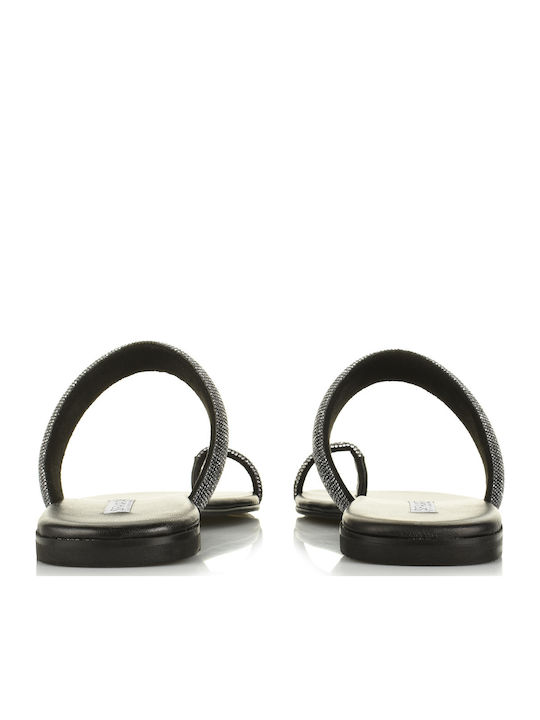 Leather Women's Flat Sandals in Black Color