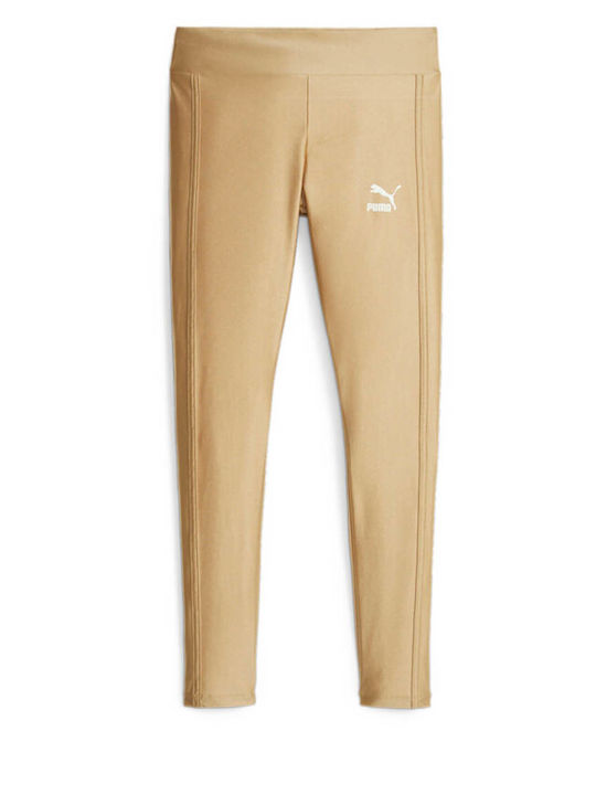 T7 Women's Long Legging Shiny & High Waisted Beige