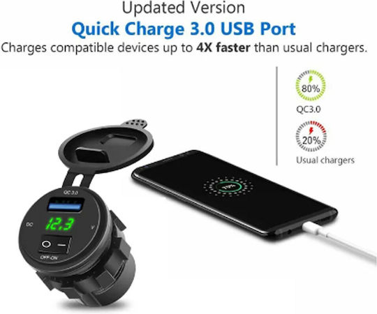 Încărcător pentru Motocicletă de Încărcare Rapidă cu Port: 1xUSB