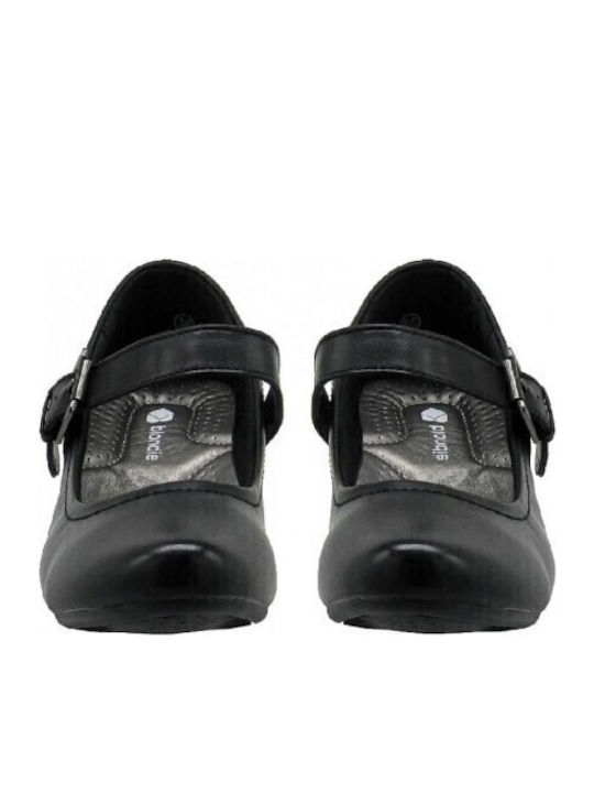Leder Pumps mit Riemchen & Chunky mittelhoher Absatz Schwarz