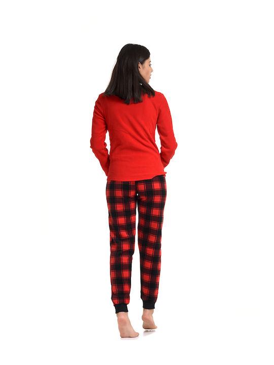 Vienetta Secret Winter Damen Pyjama-Set Vlies Rot