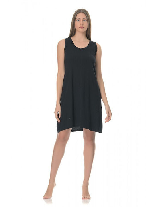 Afoi Giannakopouloi Winter Cotton Women's Nightdress Black