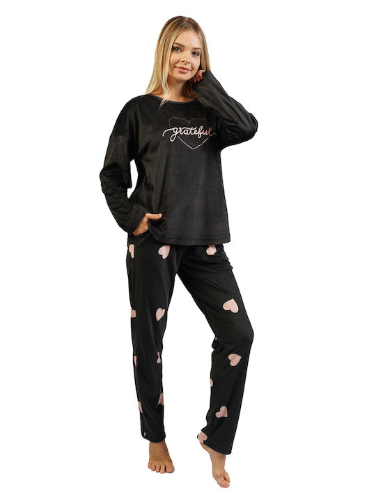 Vienetta Secret Winter Women's Pyjama Set Velvet Black