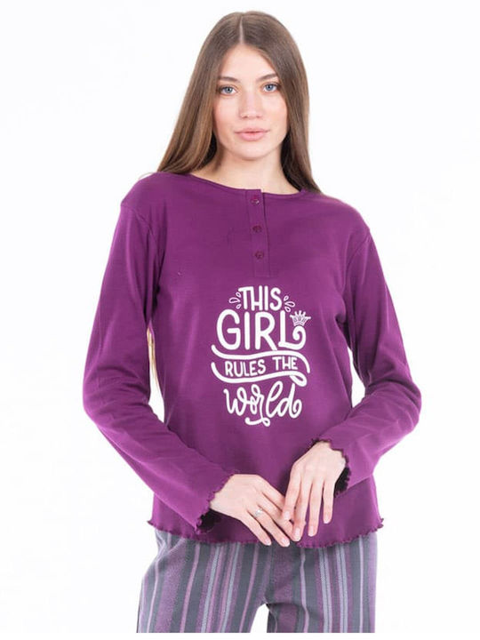 MEI Winter Women's Pyjama Set Cotton Purple