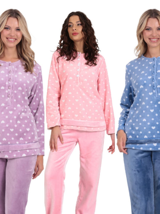 Lingerie Boutique Winter Damen Pyjama-Set Vlies Rosa