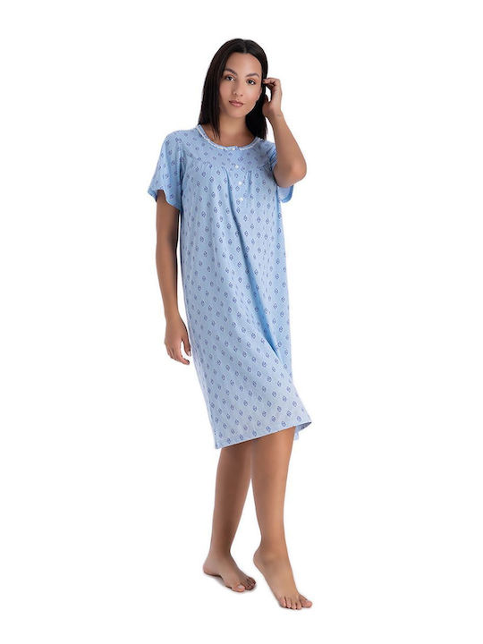 Rachel Summer Cotton Women's Nightdress Light Blue