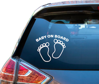 Semn Baby on Board cu Autocolant Little Feet Alb