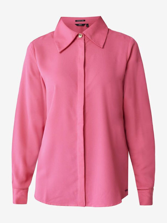 Women's Denim Monochrome Long Sleeve Shirt Fuchsia
