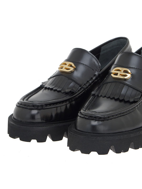 Leather Women's Loafers in Black Color