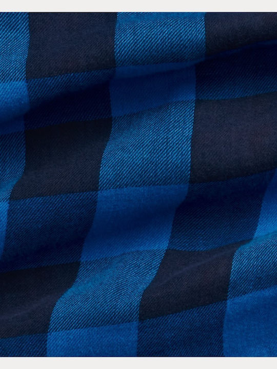 Long-sleeved Flannel Shirt Checked Blue