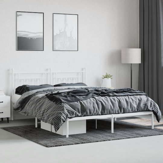 King Size Metallbett Weiß mit Lattenrost für Matratze 183x213cm