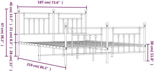 Bett King Size Metall Weiß mit Latten für Matratze 183x213cm