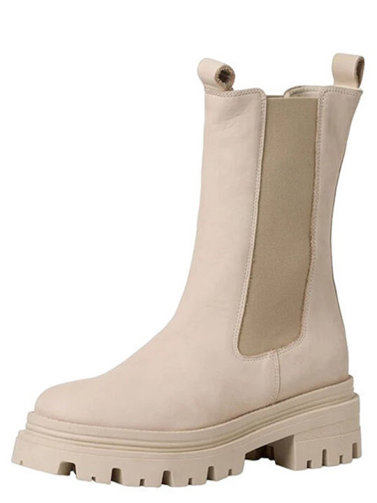Leder Damen Chelsea Stiefeletten Beige
