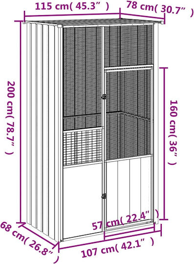 vidaXL 172342 Verzinkter Stahlkäfig für Vögel 115cmx78cmx200cmcm.