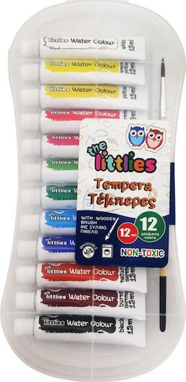 The Littlies Tempera de Pictură cu perie de lemn în cutie PP în Tubular 12ml 12buc