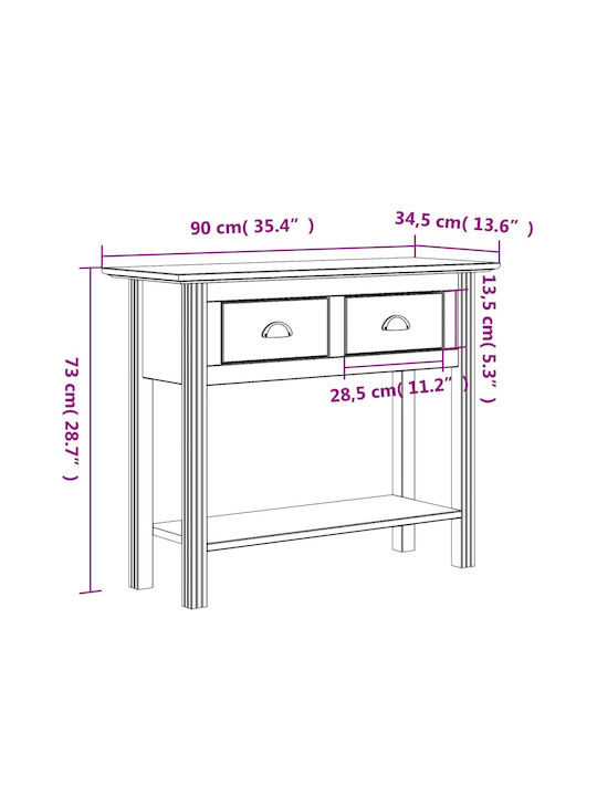 Solid Wood Console Table Gray L90xW34.5xH73cm