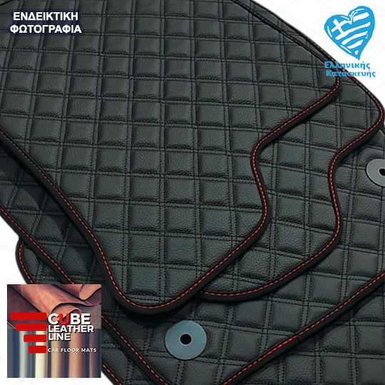 Seat Leon 2005-2012 Πατακια Τεχνοδερμα Cube Μαυρο Me Κοκκινο Κεντημα Leon Σετ 4τμχ