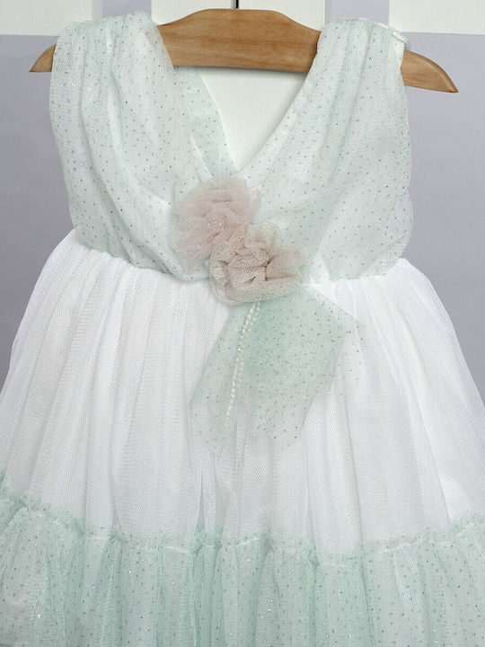 New Life Green Baptism Clothing Set with Dress , Hair Accessories & Cardigan made of Tulle 3pcs