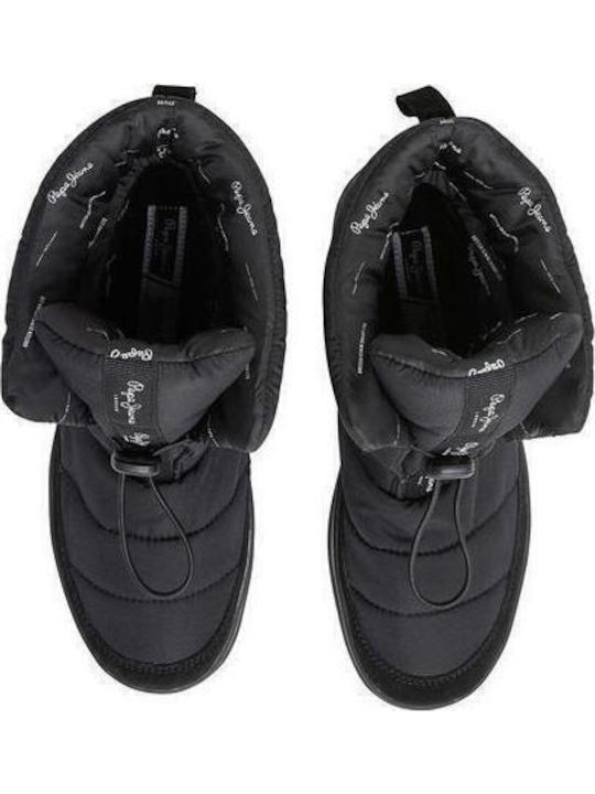 Leder Damenstiefel mit hohem Absatz & Gummizug Schwarz