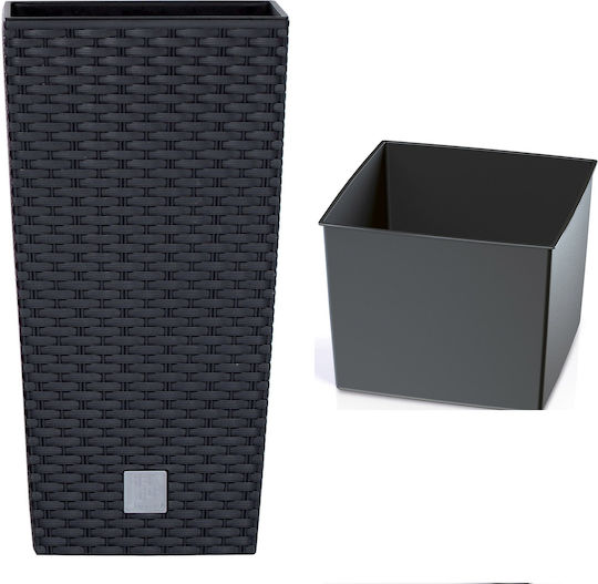 Prosperplast DRTS170 Саксия Ратан Сив Със стойка 17x17x32.5εκ.