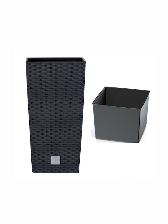 Prosperplast DRTS300 Übertopf Rattan Gray mit Gestell 29x29x55εκ.