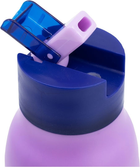 Stor Kinderflasche Gefroren Kunststoff mit Strohhalm Lila 420ml