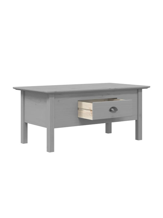 Central Rectangular Coffee Table Made of Solid Wood with Drawers Gray M100xW55xH45cm