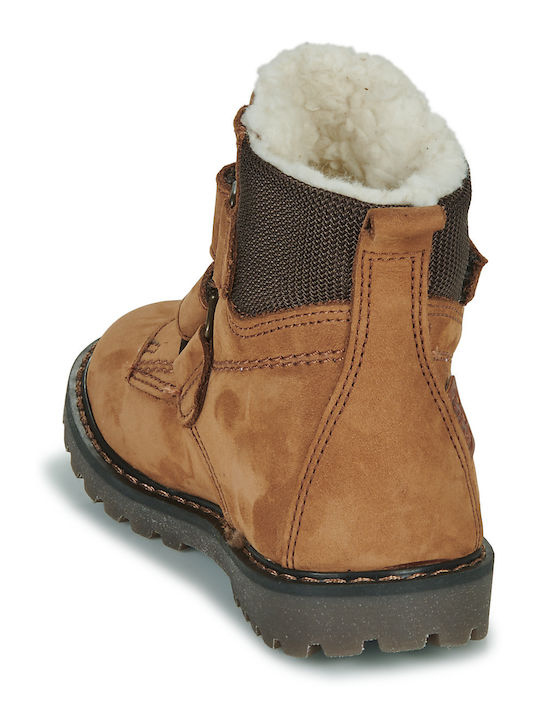 Lederne Kinderstiefeletten mit Klettverschluss Braun