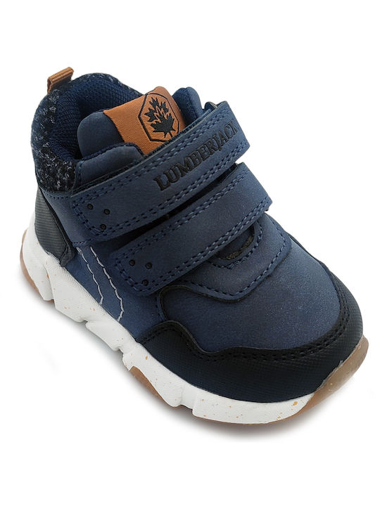 Lumberjack Kids Leather Boots with Hoop & Loop Closure Navy Blue