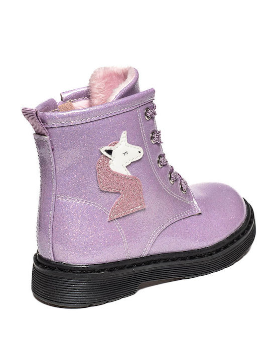 Marikelly Kids Military Boots with Zipper Lilac