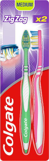 Colgate Zig Zag Manual Toothbrush Medium Pink-Green 2pcs