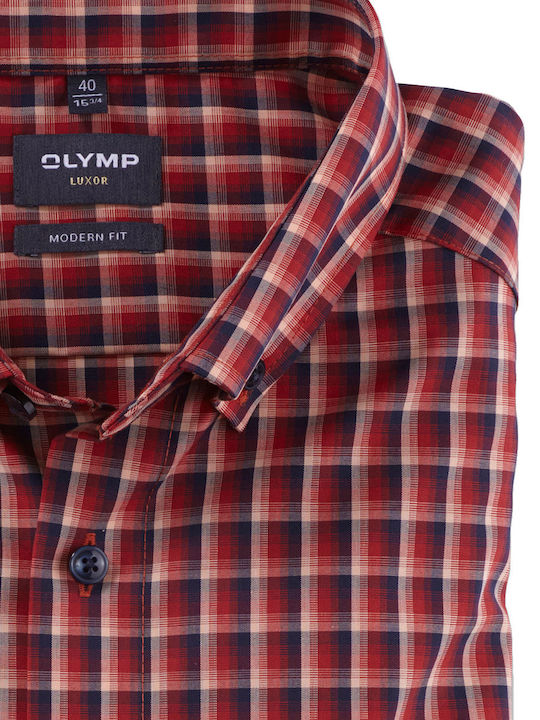 Olymp Luxor Men's Shirt Long Sleeve Checked Red