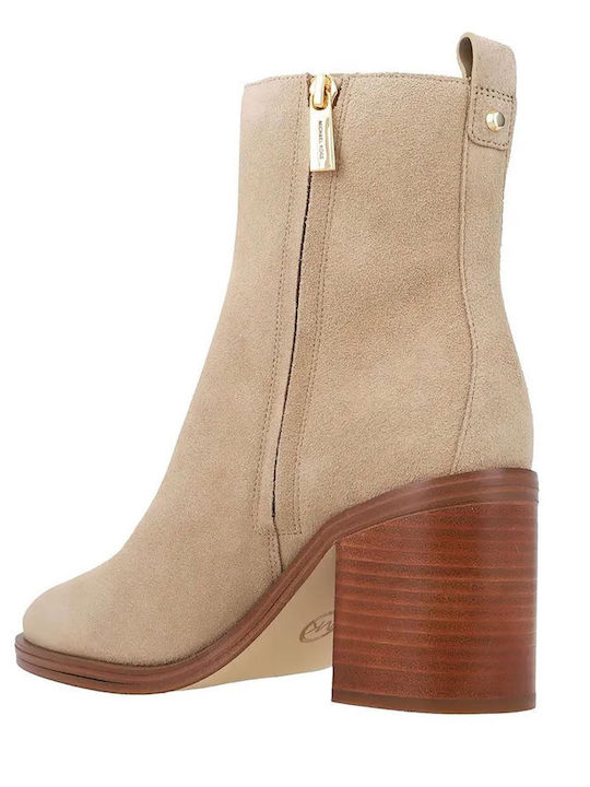 Regan Leather Women's Ankle Boots with Medium Heel Beige