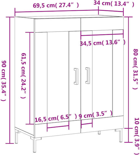 Hängende Wohnzimmer Vitrine aus Spanplatte Weiß mit Glas 69,5 x 34 x 90 cm