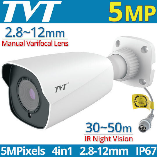 TVT TD-7452AE2(D/FZ/SW/AR3) CCTV Cameră de Supraveghere Full HD+ 5MP Rezistentă la apă cu Lentilă 2.8-12mm