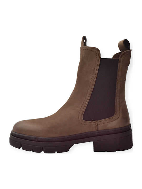 Leather Women's Chelsea Boots with Medium Heel Brown