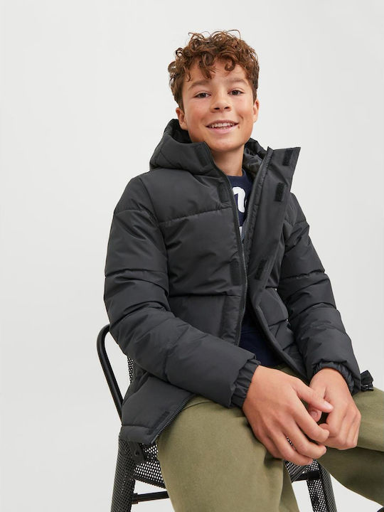 Kids' Quilted Jacket Short with Hood Black